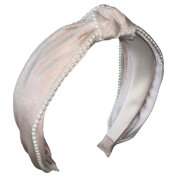 Knotted Womens TopKnot Headband with Side Pearls - Picture 1 of 14